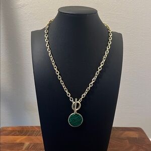 Lucky Brand Brass Plate Malachite Drop Pendant Necklace